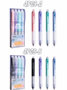 4pcs Minimalist Erasable Ballpoint Pens, 0.5mm Blue Ink, Soft Grip, Solid Color Push-Button, Suitable For Study, Office, Exam And Back To School Season - Gel Pen - View 11