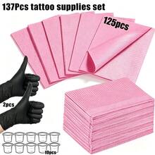 32/62/137pcs Tattoo Supplies Set, Disposable Tattoo Table Mats (Black/Pink/Blue), Ink Color Cups, Tattoo Gloves, 3-Layer Waterproof Art Table Mats, Multiple Specifications Combination, Suitable For Nail Art, Tattooing, Tattoo Machine Accessories - Multicolor - View 17