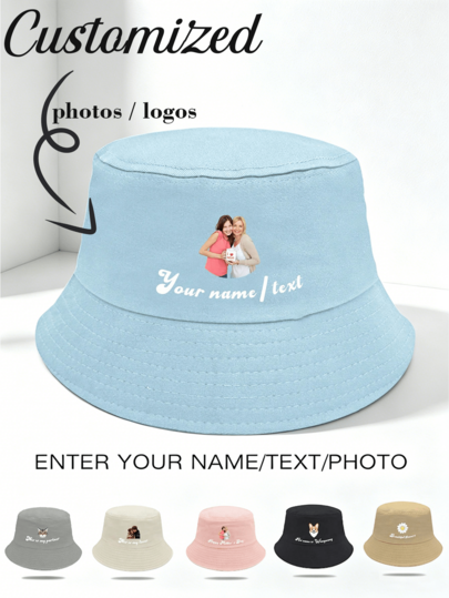 1pc Breathable Bucket Hat, Sun-Protective Customizable With Images Text Names Logos For Men And Women, 90s Retro Style