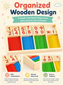 Juguete de aprendizaje de matemáticas de madera, bloques de números, palitos de conteo, bandeja de clasificación, juego interactivo para padres e hijos - Multicolor - Ver 8