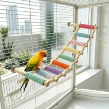 1pc Colorful Rope Braided Parrot Ladder Perch, Macaron Style Climbing Toy Bird Swing, Multi-Level Interactive Bird Cage Accessory, Suitable For Budgies And Parrots, All Seasons - View 12
