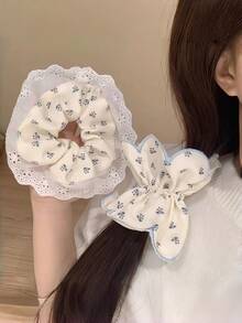 1pc Women's Floral Sweet Fashion Casual Flower Lace Hair Tie Suitable For Daily Wear - Beige - View 2