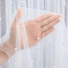 1pc White Faux Pearl Tulle Table Runner, Semi-Transparent Polyester Fabric, Pearl Mesh Cake Dessert Tablecloth, Solid Color Design, Suitable For Wedding, Bridal Shower, Birthday, Holiday And Home Party Table Decor - White 1PC - View 5