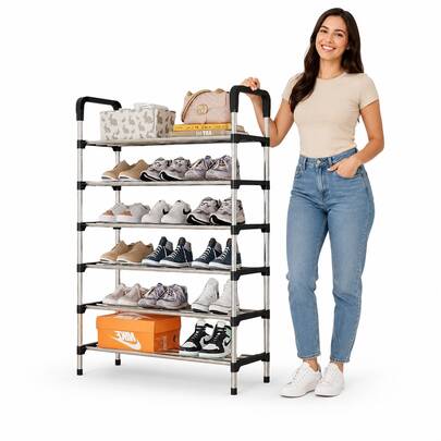 Sapateira 6 Andares Portátil com Estrutura Metálica Organizador de Sapatos para Casa Quarto Prático e Resistente