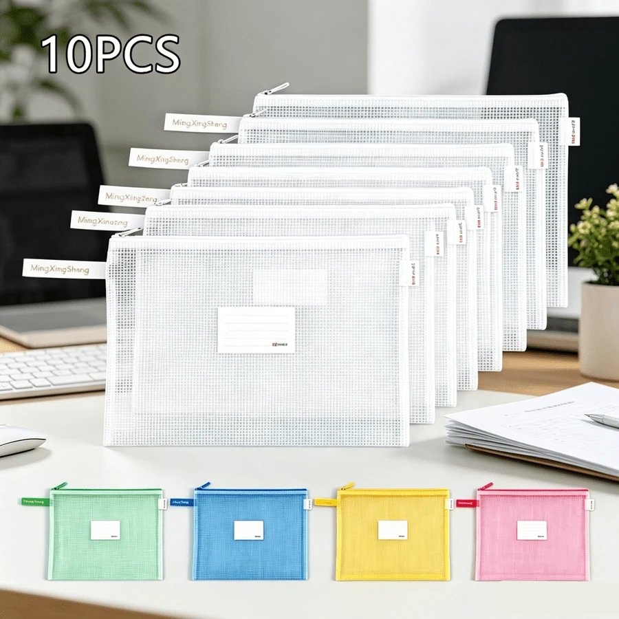 10 Stück A4 transparente wasserdichte Dokumententaschen mit Kartensteckplatz, Klassifizierungs-Dokumentenaufbewahrungstaschen für Schule, Büro & Reisen - Sätze - Übersicht 1