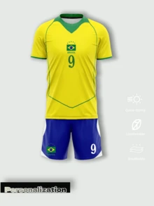 Brazil Home Retro Soccer Jersey Set (T-Shirt And Shorts), Customizable With Name And Number Sports Summer - Yellow - View 2