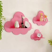 Bohemian Floating Shelf, Unique Wooden Wave Cloud Shaped Wall Mounted Shelf, Suitable For Various Room Types, Cute Decorative Design, Exquisite Room Decor For Girls - Cloud Wall Shelf - View 1