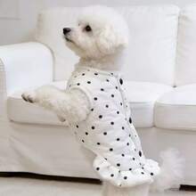 1 pieza Abrigo de una pieza de felpa para mascotas con enganche para correa para uso al aire libre (cuerda no incluida), adecuado para perros y gatos de tamaño extra pequeño y mediano - Blanco y Negro - Ver 4