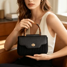 1pc PU Leather DIY Handbag Flap, One-Piece Non-Detachable Handle, With Metal Twist Lock, Pre-Punched Edge Design, Handmade Crochet Bag Making Accessory, 6 Colors Available Replacement Material - Multicolor - View 4