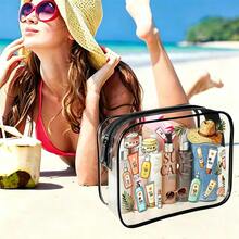 Neue wasserdichte PVC-Kulturtasche mit Sonnenschutz-Motiv, PVC-Strandtasche, frisches handgezeichnetes Sonne- und Sonnenschutz-Design, Sommer-Sonnenschutz-Aufbewahrung Geschenk, PVC-Reiseorganizer mit Reißverschluss, leichte, farbbeständige Make-up-Kulturtasche, Unisex, leicht zu reinigendes Design, geeignet für Mütter, Lehrer, Freunde, Krankenschwestern Make-up-Tasche, Schultüte-Schulstart-Zubehör Kulturtasche - Verschiedenfarbig - Übersicht 7