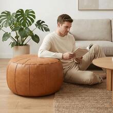 Round Seat Cushion Cover Faux Leather Large Capacity Sofa Stool Cover Minimalist Unstuffed Storage Leg Bench Storage - Multicolor - View 5