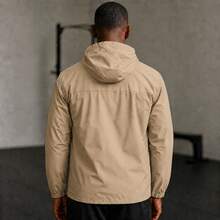 Men's Waterproof Windbreaker With Removable Hood Black Sports Jacket For Gym Or Running - 米色 - 查看 2