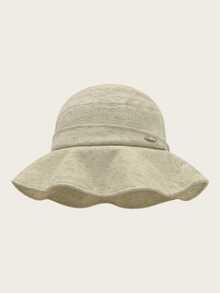 1pc Women's Linen Blend Wide Brim Bucket Hat, Textured Jacquard Wavy Brim Sun Hat, Lightweight Breathable Summer Hat, Suitable For Beach And Travel - A - View 12
