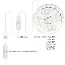 10m/5m/3 Meters/2m/1m, Smart Easy Install White USB-LED Button Switch Light Strip, With Switch - Multi-Functional And Cuttable, LED Light Strip, USB Powered, With Button Control, Warm White, Bedroom, Closet, Kitchen Cabinet Decoration Easy Installation, Bedroom LED Light Perfect Fit, Great For TV Backlight, Bedroom, Living Room Decoration, Office Desk Accessories, Travel, Camping, Party And Birthday Gifts, Living Room Light - White - View 9