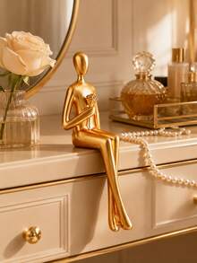 Abstrakte Figur Statue - Goldene Harz moderne Dekoration, sitzende Pose, Hochzeitsgeschenk, Heim-Büro TV-Schrank Bücherregal Dekoration, keine Elektrizität erforderlich, Heimdekoration Statue, Heimdekoration Sammlerstatue (kleine Größe, bitte vor dem Kauf sorgfältig überlegen) - A - View 7