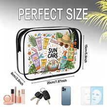 Neue wasserdichte PVC-Kulturtasche mit Sonnenschutz-Motiv, PVC-Strandtasche, frisches handgezeichnetes Sonne- und Sonnenschutz-Design, Sommer-Sonnenschutz-Aufbewahrung Geschenk, PVC-Reiseorganizer mit Reißverschluss, leichte, farbbeständige Make-up-Kulturtasche, Unisex, leicht zu reinigendes Design, geeignet für Mütter, Lehrer, Freunde, Krankenschwestern Make-up-Tasche, Schultüte-Schulstart-Zubehör Kulturtasche - Verschiedenfarbig - Übersicht 4