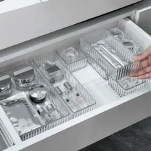 HOUSHELIF 5pcs/7pcs/10pcs Drawer Style Cosmetic Storage Box, Perfume Storage Container, Vanity Skincare Storage Box, Transparent Multi-Size Combination Lotion And Sample Storage Box, Suitable For Storing Cosmetics, Bathroom Cabinet Storage, Office Supplies - Clear - View 1