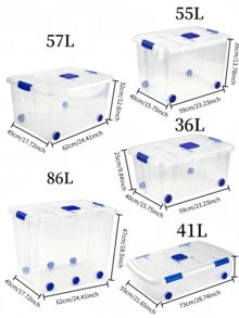 2 piezas Cajas de almacenamiento de gran capacidad de 86L con ruedas, diseño apilable, resistentes y duraderas, ahorran espacio, con tapas de cierre de , disponibles en múltiples tamaños, adecuadas para el hogar, salas de almacenamiento, oficinas, garajes, cajas de almacenamiento de herramientas transparentes - Especificaciones múltiples - Ver 11