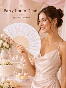 Vintage Spitzen-Faltfächer mit Rippen, Hochzeitsfotografie-Requisite, exklusiver Spitzen-Faltfächer für Brautjungfern bei Outdoor-Hochzeiten, eleganter Hochzeitsgast-Souvenir, tragbarer Spitzen-Handfächer - Antiker Fächer - Übersicht 10