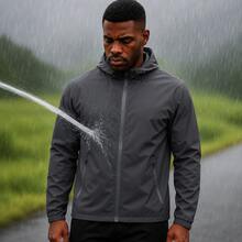 Men's Waterproof Windbreaker With Removable Hood Black Sports Jacket For Gym Or Running - 灰色 - 查看 1
