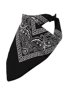 Black Cashew Pattern Multifunctional Scarf, Vintage Headband, Outdoor Small Scarf, Silk Headband, Suitable For Daily Life And Street Dance. - Black - View 6