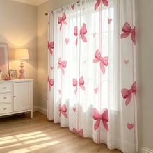 2 buah Tirai Tipis Dekorasi Pita Merah Muda, Dihiasi dengan Pola Pita dan Hati yang Romantis, Desain Garis-garis Merah Muda dan Cetakan 2D yang Serasi. Gaya yang Imut dan Manis, Cocok untuk Kamar Tidur dan Ruang Tamu Anak Perempuan. - MultiWarna - View 8