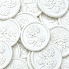 20入/包 3D刺繡花朵蠟封貼紙，婚禮邀請函信封封印，自黏白色花朵貼紙，適用於邀請函、禮品包裝、聖誕節 - 白色 - 繡球花-白色 - 查看 2