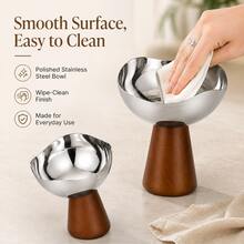 1pc/2pcs/3pcs Stainless Steel Snack Bowl With Wooden Base, Elegant Dessert Cup, Suitable For Nuts, Fruit, Ice Cream And Party Table Decoration - Bowl - View 9