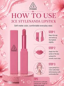 Lipstik 3CE #SILENT BLOOM 13 2g, dengan tekstur beludru lembut, halus dan tidak membuat kering, sangat berpigmen dan dapat dilapisi, tahan lama dan tidak mudah luntur, cocok untuk warna kulit hangat maupun dingin. - #SILENT BLOOM 13 - View 11