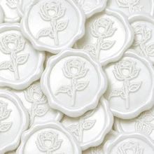 20pcs/Pack 3D Rose Wax Seal Stickers, Wedding Invitation Envelope Seal Stickers, Self-Adhesive Pearl Powder Flower Stickers, Suitable For Invitations, Gift Packaging - Pearl White - Rose - Pearl White - View 1