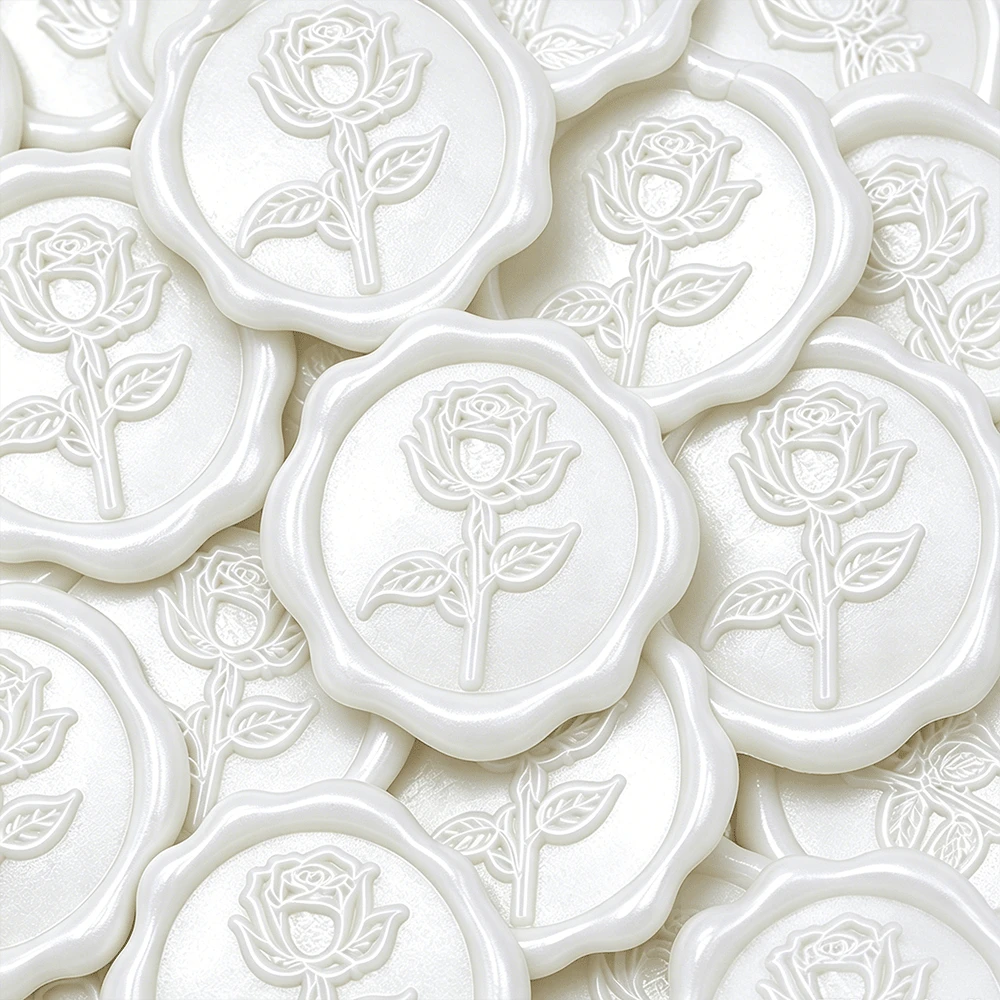 20pcs/Pack 3D Rose Wax Seal Stickers, Wedding Invitation Envelope Seal Stickers, Self-Adhesive Pearl Powder Flower Stickers, Suitable For Invitations, Gift Packaging - Pearl White - Rose - Pearl White - View 1