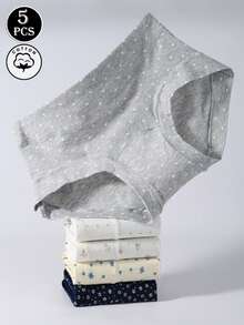 5 chiếc/gói Quần lót nữ bằng cotton, họa tiết hoa, nơ, thiết kế dễ thương, cạp trung, che phủ toàn diện, không đường may - Nhiều màu - Xem 11