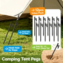 4/8/12pcs Heavy Duty Metal Ground Stakes - Steel Tent Pegs, Camping Use, 8 Inch Long, Durable And Bend-Resistant - Black - View 10
