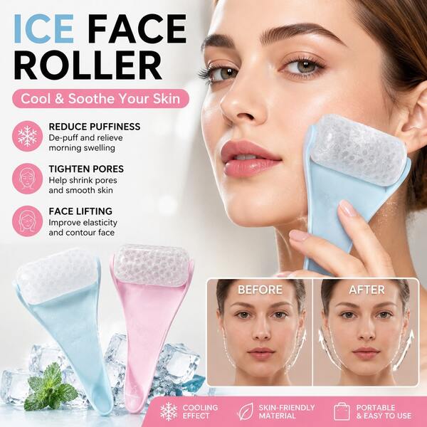 Rolo de Massagem Facial com Arrefecimento por Gelo, Rolo para Pele Desinchada e Firme, Ferramenta de Beleza com Cabeça de Gelo Adequada para Rosto, Olhos e Pescoço, Rolo de Massagem Facial com Efeito Lifting, para Cuidados de Pele Refrescantes e SPA em Casa