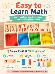 Juguete de aprendizaje de matemáticas de madera, bloques de números, palitos de conteo, bandeja de clasificación, juego interactivo para padres e hijos - Multicolor - Ver 2