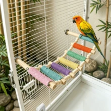 1pc Colorful Rope Braided Parrot Ladder Perch, Macaron Style Climbing Toy Bird Swing, Multi-Level Interactive Bird Cage Accessory, Suitable For Budgies And Parrots, All Seasons - View 2
