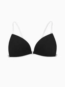 Halterneck-BH mit transparentem Träger und Klebestreifen für Damen, apricotfarben und schwarz, nahtlos, unsichtbar, mit Frontverschluss, Push-up, rutschfest, verstellbar, bequem, rückenfrei, Brustkleber - Verschiedenfarbig - Übersicht 13