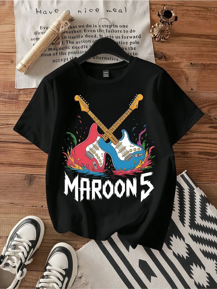 Maroon 5 Night Rhythms T-Shirt. Vintage Grafik-Print lässiges Baumwoll-T-Shirt mit kurzen Ärmeln - Schwarz - Übersicht 1