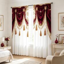 2pcs Artistic Wine Red Polyester Curtains | Multifunctional Digital Printing Home Decor | Ideal Choice For Living Room Curtains - Multicolor - View 10
