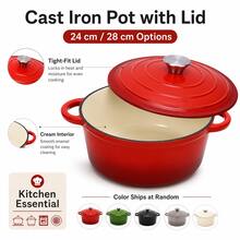 Cast Iron Casserole Pot With Lid, 24/28cm Optional, Random Colour - View 3