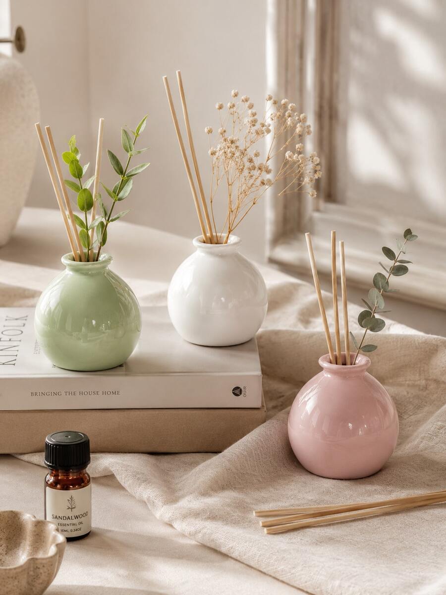 Diffusore di aromi a forma di palla rotonda stile Ins Wabi-Sabi Macaron, mini vaso sferico liscio colore macaron per fiori secchi, decorazione da scrivania per la casa - Vaso in ceramica per macaron - Visualizzare 1