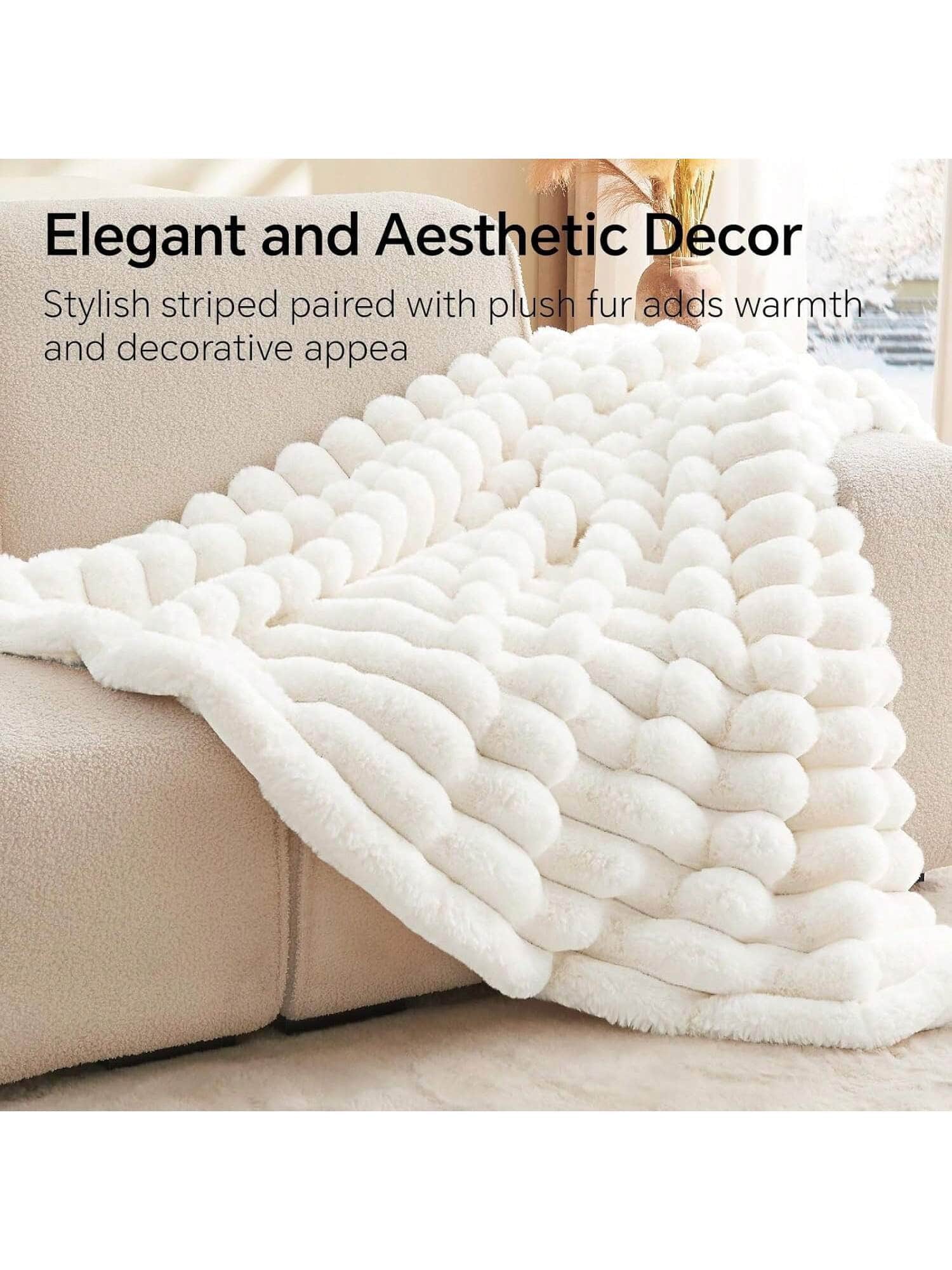 1pc Solid Color Striped Plaid Soft Wool Fleece Blanket, Bedroom Room Decor, All-Season Use, Sofa Throw Blanket