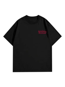 女款夏季 T-shirt，可愛「Cutie-Pie」印花寬鬆休閒 T-shirt，適合日常穿著與甜美女孩風，黑色 - 黑色 - 查看 4