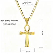 dollrinboy 1pc Stainless Steel Coptic Ankh Cross Religious Pendant Necklace, Unisex, With 20-Inch Box Chain - Cross - View 19