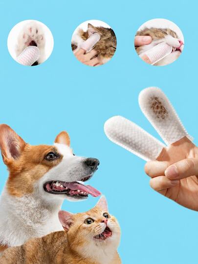 100Pc Disposable Pet Cleaning Finger Cots Dry Cat Dog Ear Cleansing Pads Silicone Teeth Brush Set Pets Ears Tooth Dual Care Grooming Kit For Puppy Kitten,Cat Stuff,Dog Stuff,Pet Toothbrush