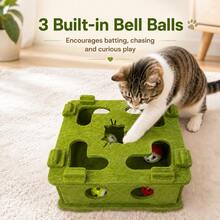 Interactive Felt Cat Toy Box With 3 Random Color Bell Balls, Square Puzzle Game Box For Indoor Cats, Paw-Chasing Toy, Enrichment Activity Toy, Durable Felt Hide-And-Seek Toy For Cats And Kittens - Multicolor - View 6