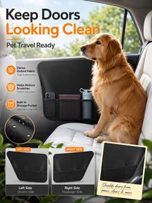 Car Door Dent Protector For Dogs Pets Kids, Interior Door Panel Anti-Scratch Anti-Kick Cover, Waterproof Auto Door Guard Protection Pad With Mesh Storage Pocket, Universal Fit Oxford Fabric Car Interior Accessory For SUV Truck, Black - Multicolor - View 3