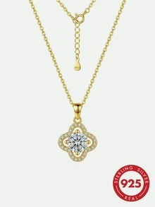 Collar Vintage Elegante con Halo de Trébol de la Suerte en Plata de Ley S925, Chapado en Oro con Circonita Blanca Hipoalergénico para Uso Diario Casual y Capas de Joyería - Dorado - Ver 1