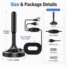 Indoor Digital TV Antenna With Magnetic Base, 5M Coaxial Cable And Adjustable Signal Booster, VHF UHF Reception For Home TV - Black - View 8