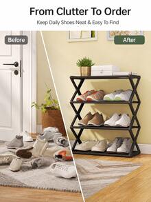 1pc Back To School Dorm Essentials Modern Minimalist Shoe Rack, Solid Color X-Shaped Side Frame Open Metal Storage Shelf, Space-Saving 4-Tier Shoe Organizer, Suitable For College Dorm, Entryway And Bedroom - Multicolor - View 2